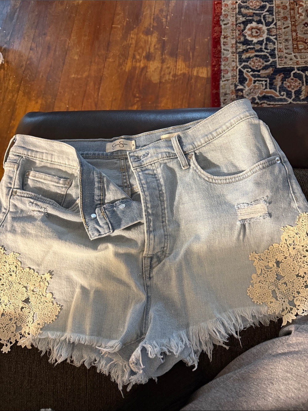 Jessica Simpson Light Wash Denim Shorts with Cream Lace